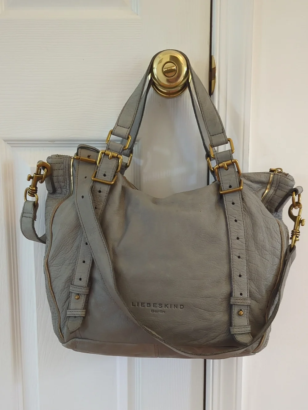 Liebeskin Berlin Gray Leather Elena Satchel Bag
